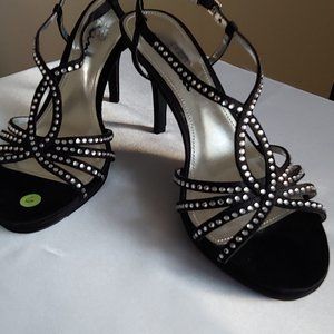 👠 Black Satin with Rhinestones Heels